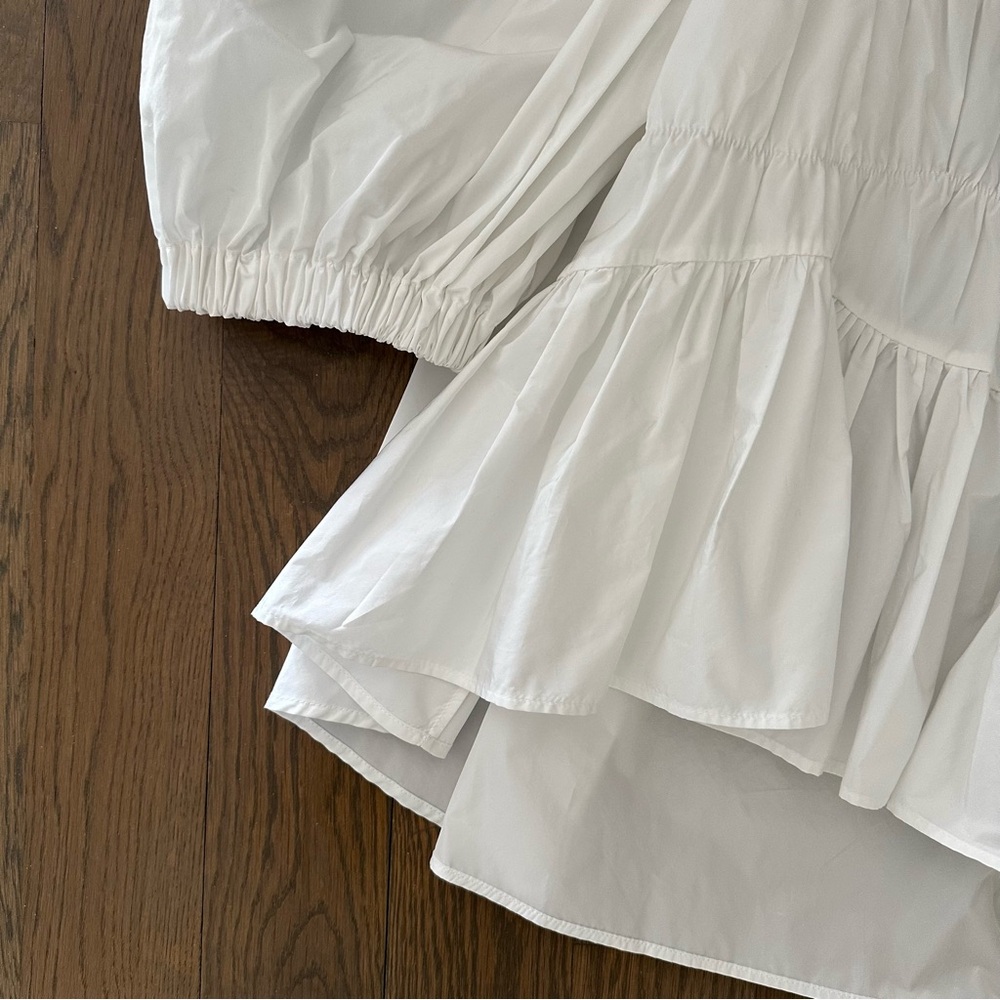 Brogger Round Neck Puff Sleeve Tiered Oversized Taffeta Blouse in White Large - Picture 6 of 8